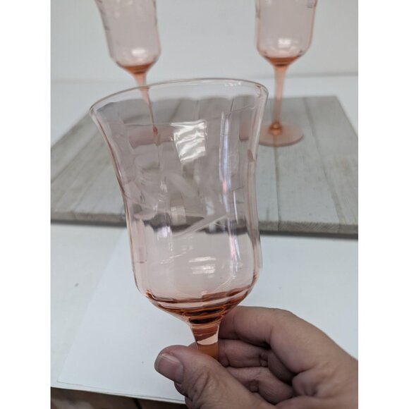 Set of 3 Vintage Tiffin Pink Optic Water Wine Stem Glasses 7 3/8" Depression Gla - Picture 6 of 9